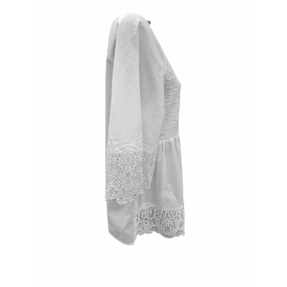 Alessa W Womens White Smocked Lace Peasant Tunic Blouse 3/4 Sleeve Size 6 Fairy - Picture 4 of 14